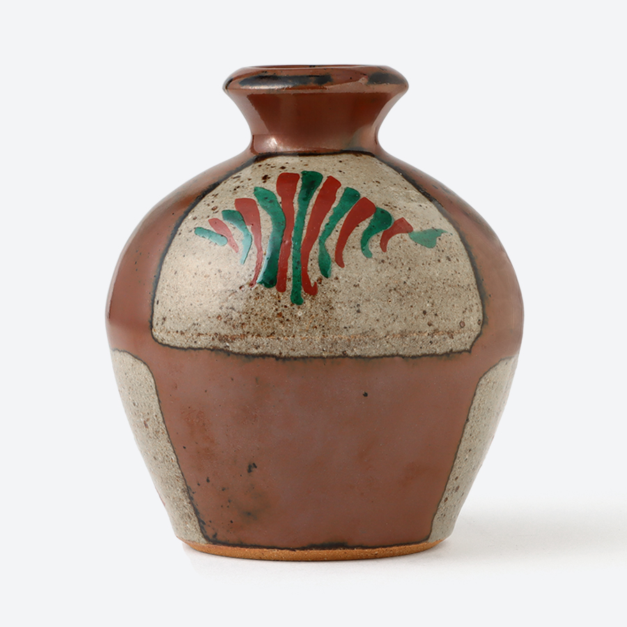 ＜濱田友緒＞濱田窯　柿釉市松赤絵花瓶